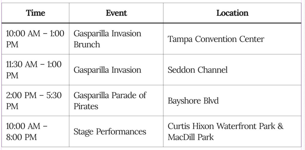 Schedule of Children Friendly Events at Gasparilla Festival 2024