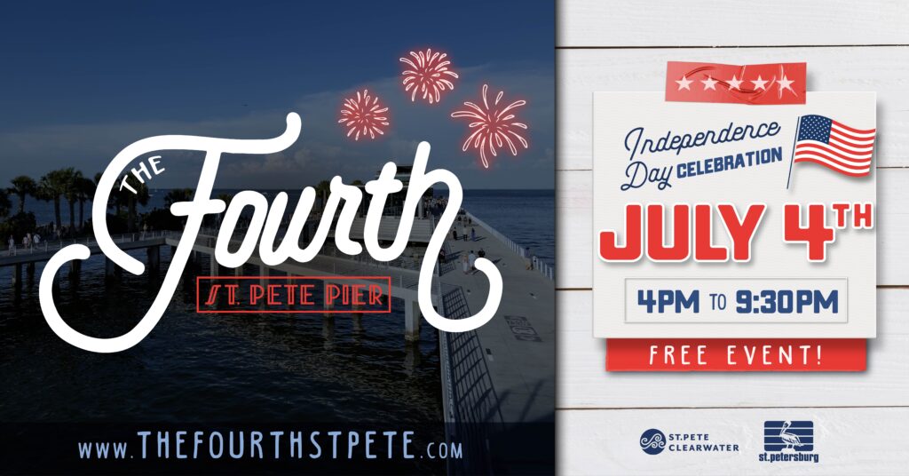 The traditional Fourth of July fireworks show sponsored by the City of St. Pete is scheduled for Thursday, July 4th, at 9 pm and will be visible from the entire Downtown waterfront.